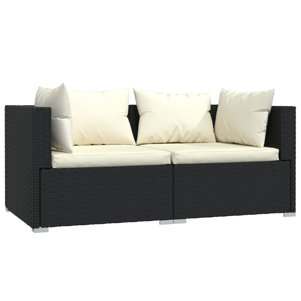 

vidaXL 3-delige Loungeset met kussens poly rattan zwart