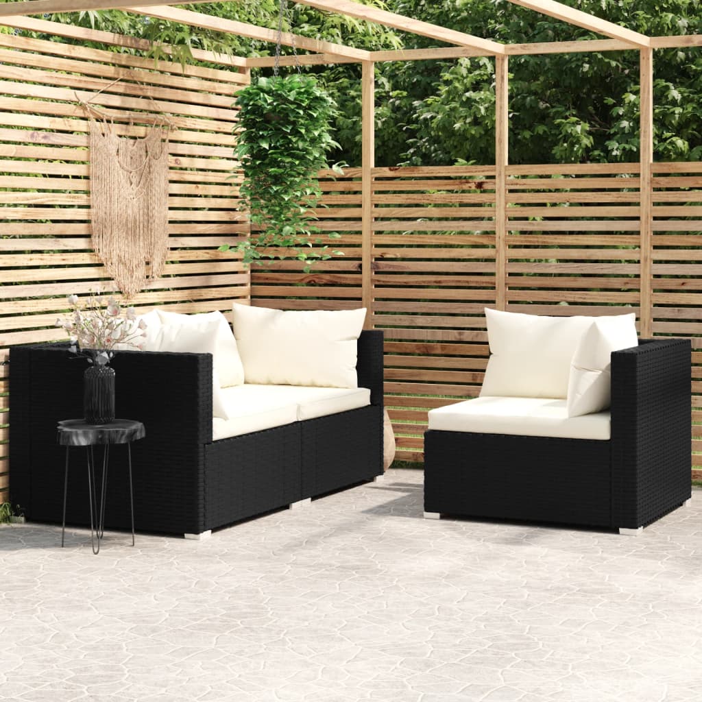 3-tlg. Garten-Lounge-Set mit Auflagen Schwarz Poly Rattan kaufen