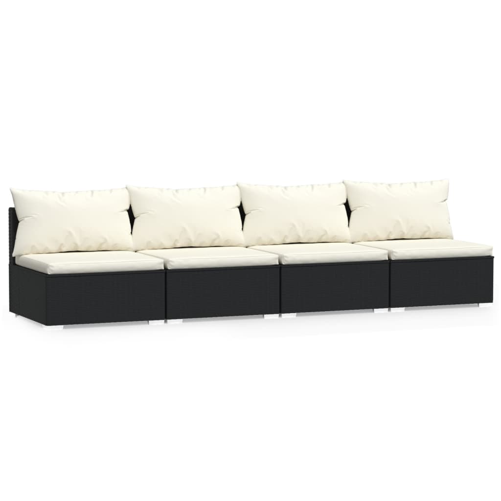 4-osobowa sofa z poduszkami, czarna, polirattan