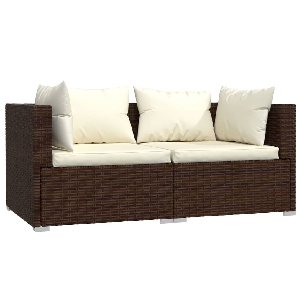 

vidaXL 3-delige Loungeset met kussens poly rattan bruin