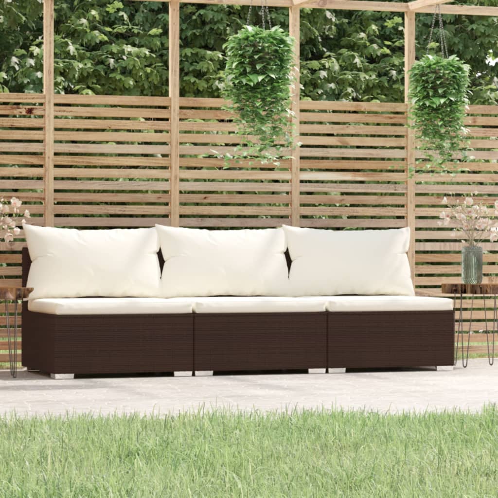 Sofa rattanowa 3-osobowa, brązowa, 210x70x60,5 cm