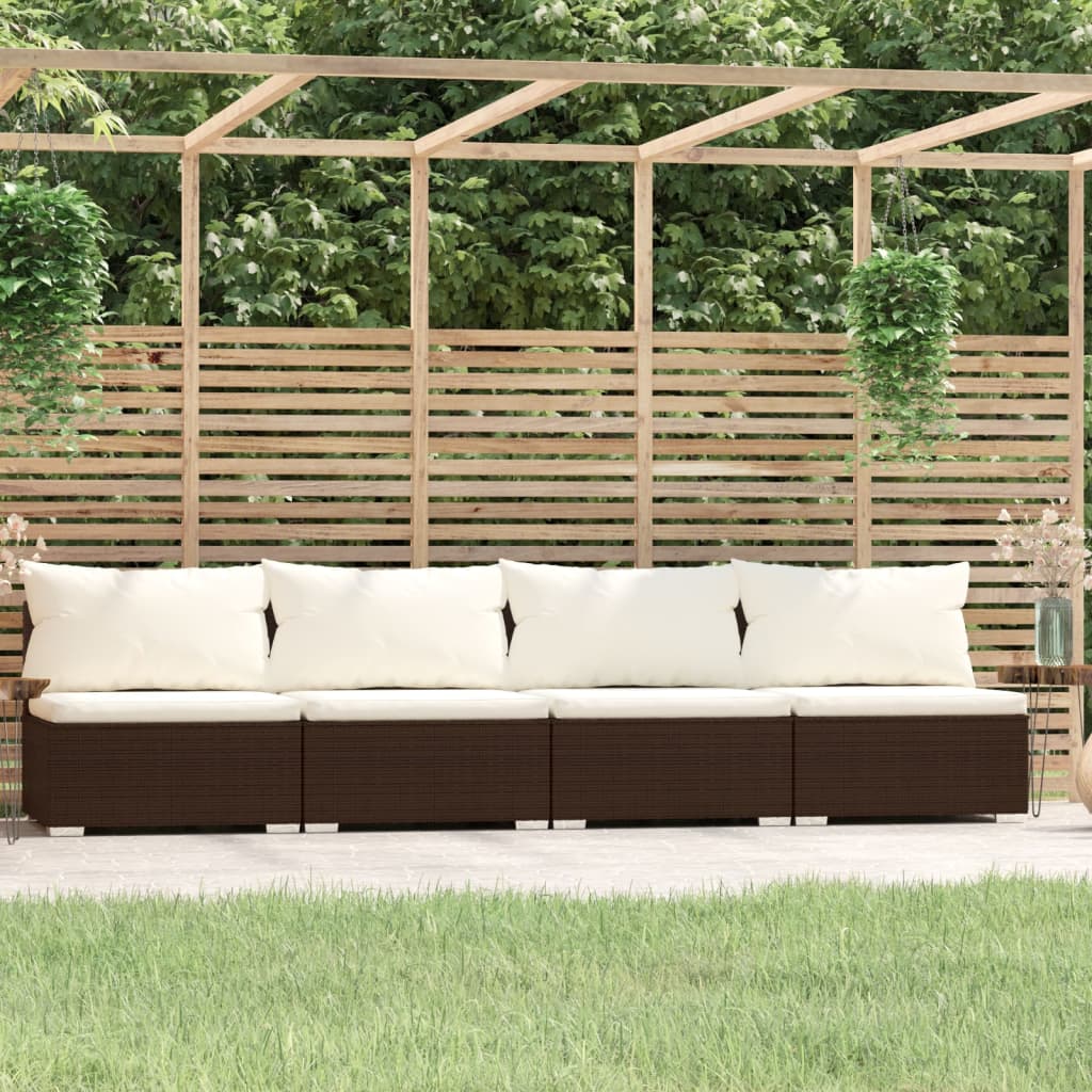 vidaXL 4-personers sofa med hynder polyrattan brun