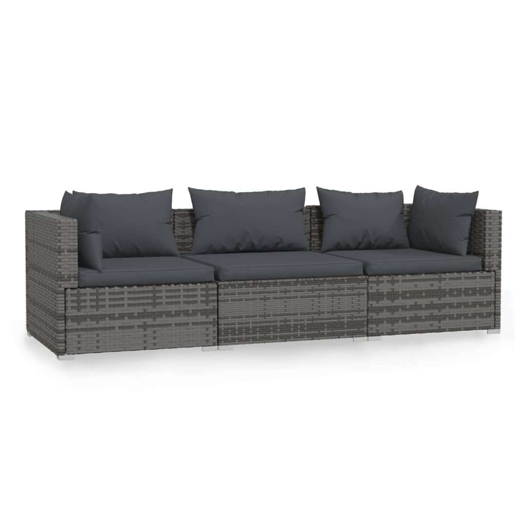 3-Sitzer-Sofa mit Kissen Grau Poly Rattan kaufen 2