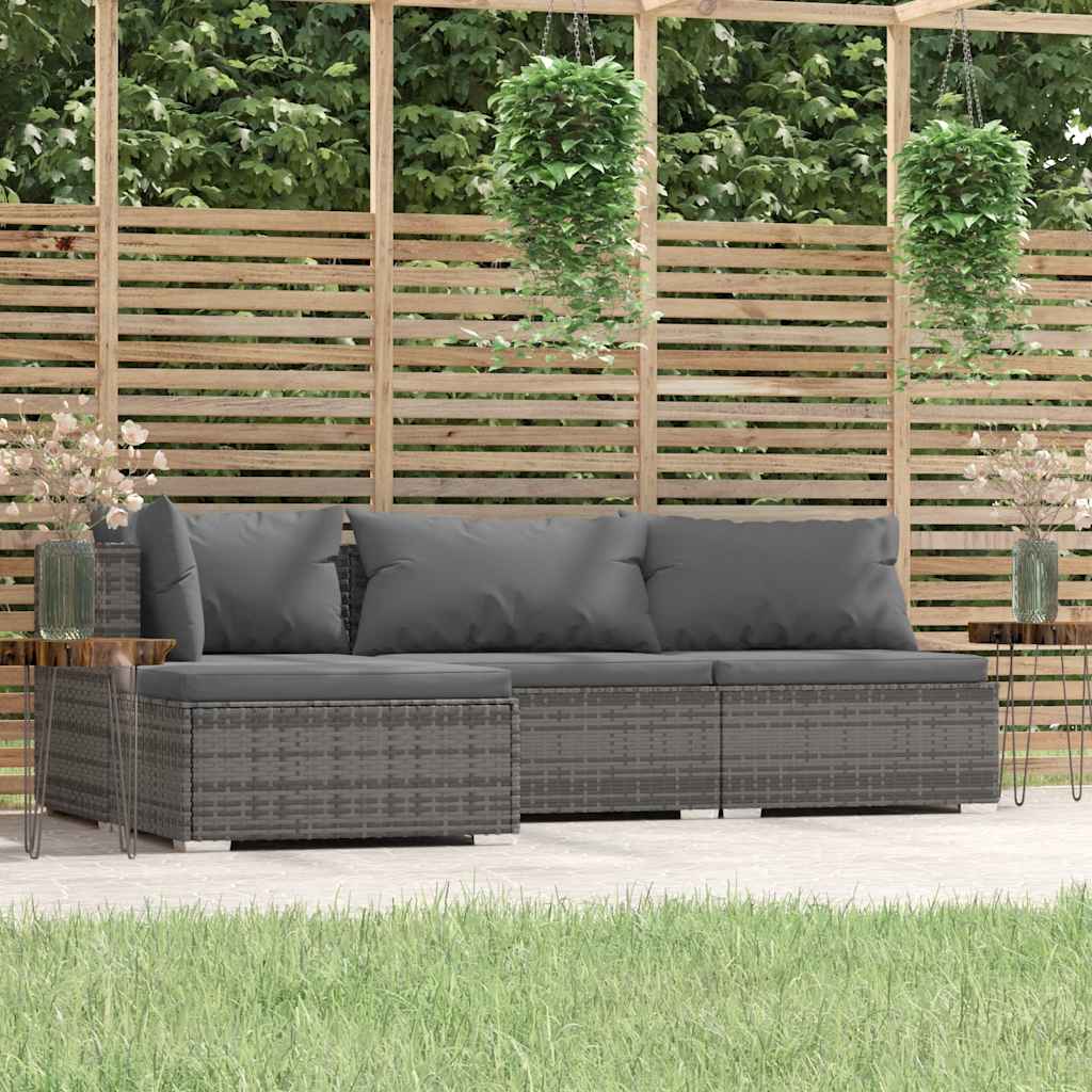 vida XL 4-tlg. Garten-Lounge-Set mit Kissen Grau Poly Rattan
