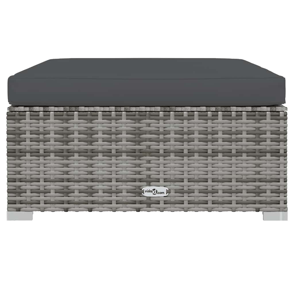 vidaXL Tuinvoetenbank met kussen 70x70x30 cm poly rattan grijs afbeelding