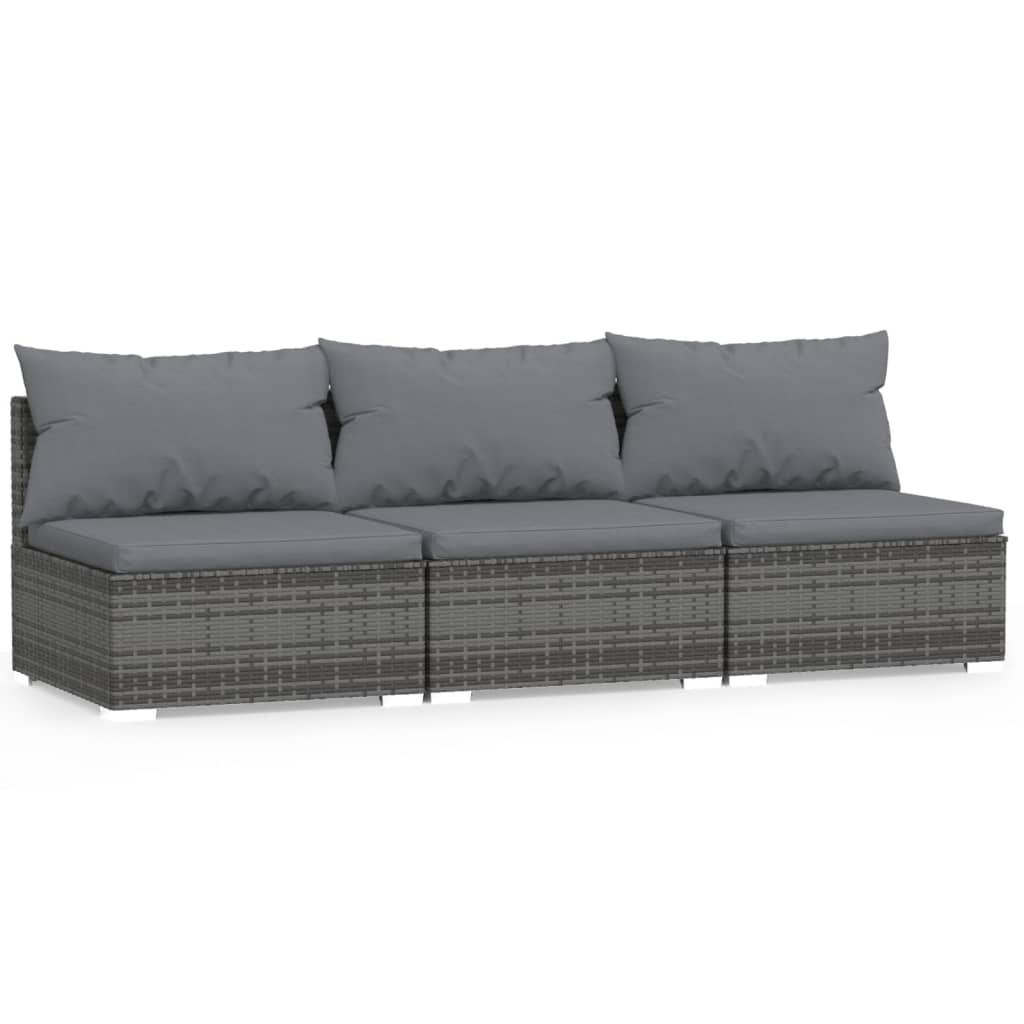 3-osobowa sofa z poduszkami, szara, polirattan