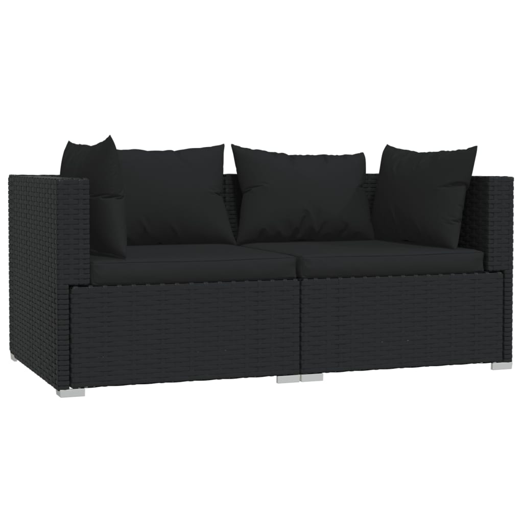 2-Sitzer-Sofa mit Kissen Schwarz Poly Rattan kaufen 2