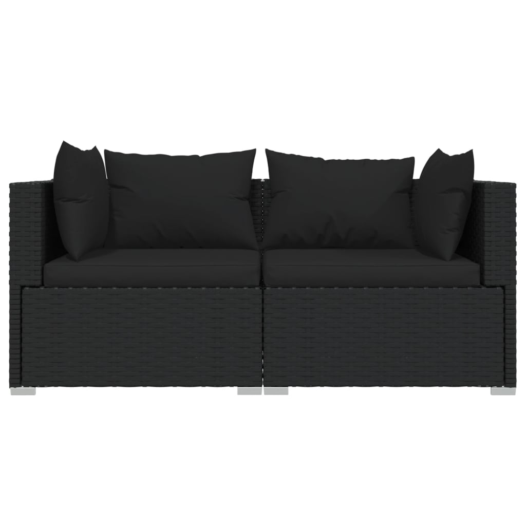 2-Sitzer-Sofa mit Kissen Schwarz Poly Rattan kaufen 3
