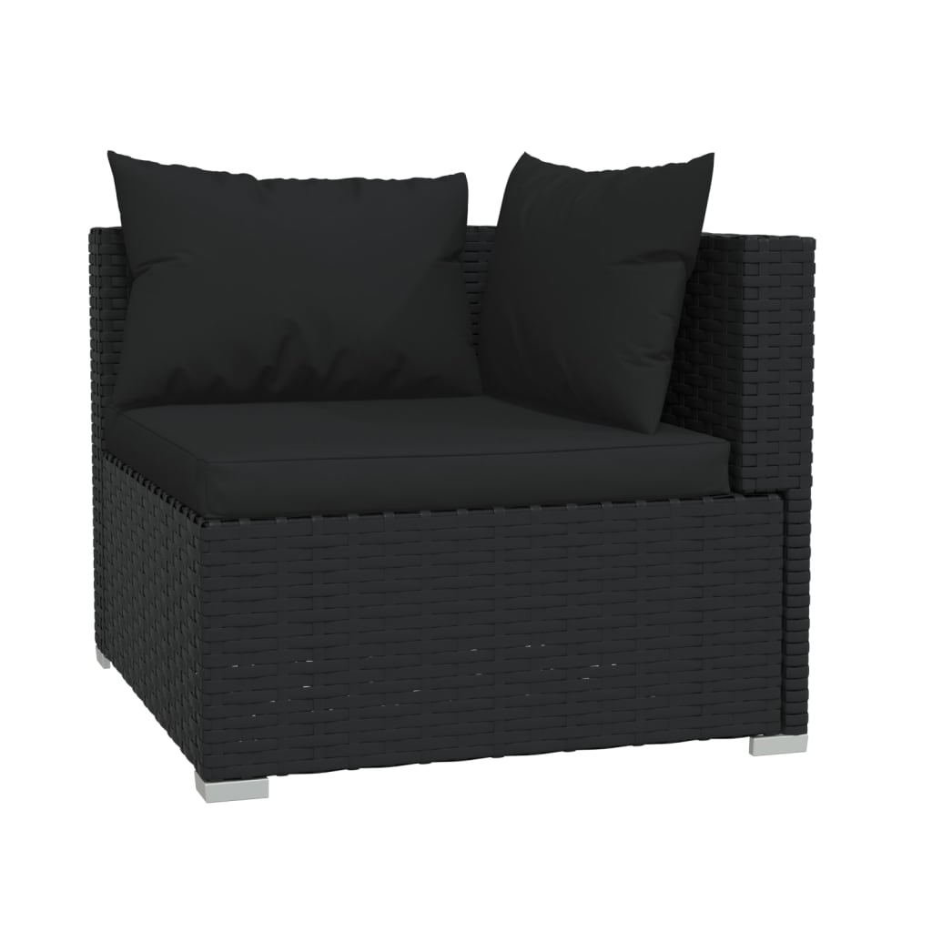 Klasyczna Sofa Narożna 2-osobowa - Czarny Rattan PE