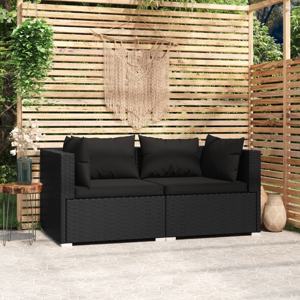 2-Sitzer-Sofa mit Kissen Schwarz Poly Rattan kaufen