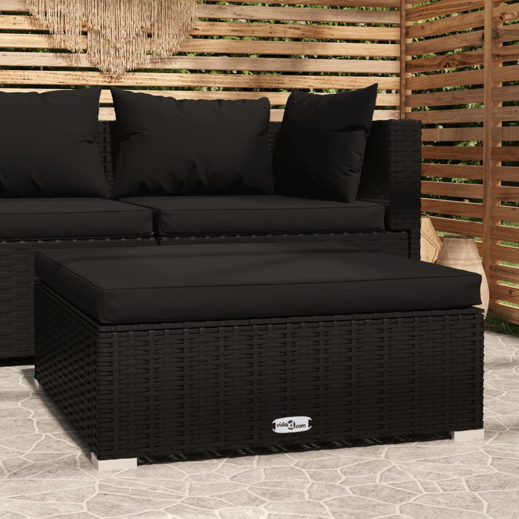 vidaXL Gartenhocker mit Kissen Schwarz 70x70x30 cm Poly Rattan