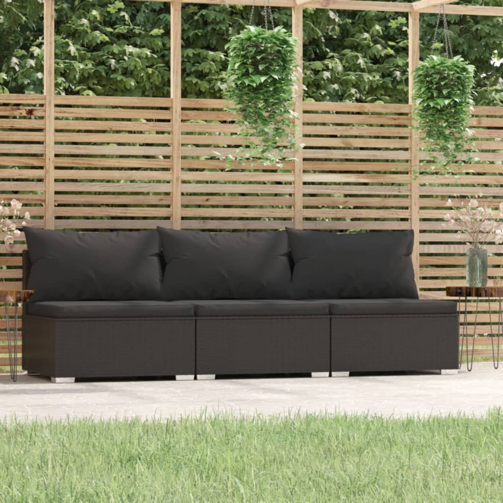 Sofa rattanowa czarna 3-osobowa 210x70x60,5 cm