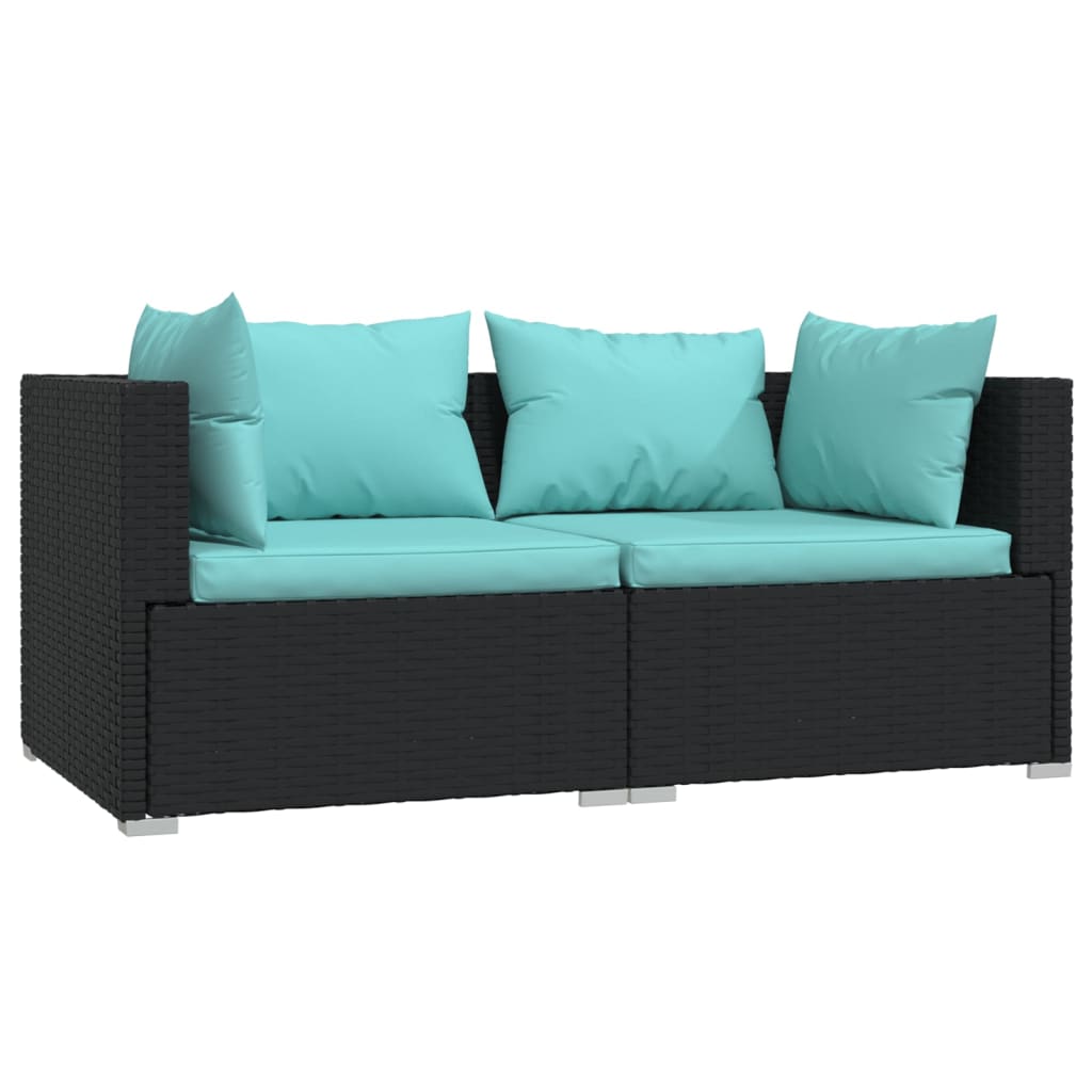 Sofa ogrodowa 2-osobowa, czarna, akwamaryna, 140x70x60,5 cm