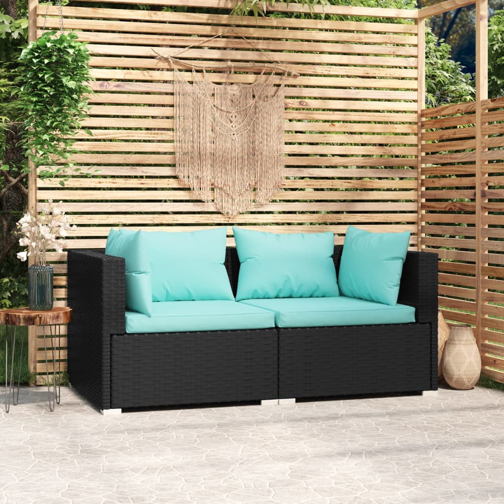 Sofa ogrodowa 2-osobowa, czarna, akwamaryna, 140x70x60,5 cm