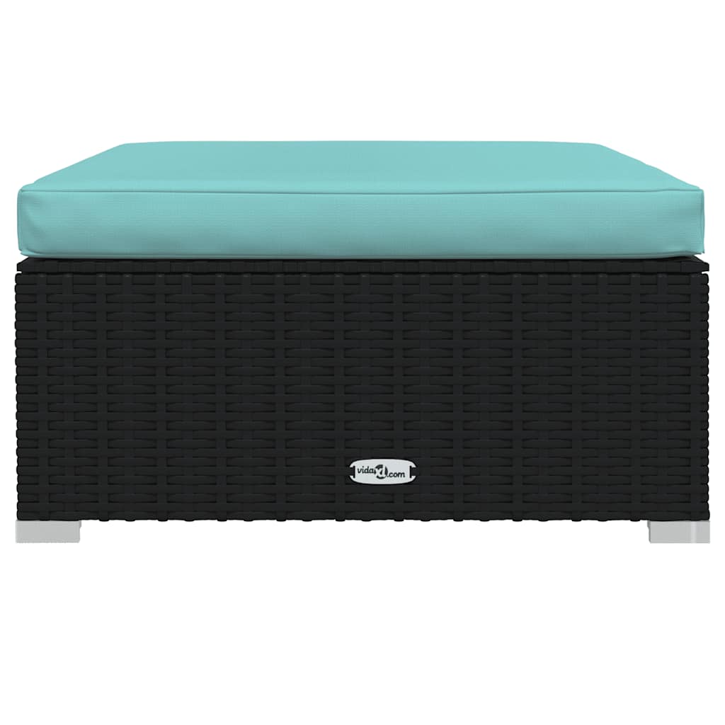 vidaXL Tuinvoetenbank met kussen 70x70x30 cm poly rattan zwart afbeelding