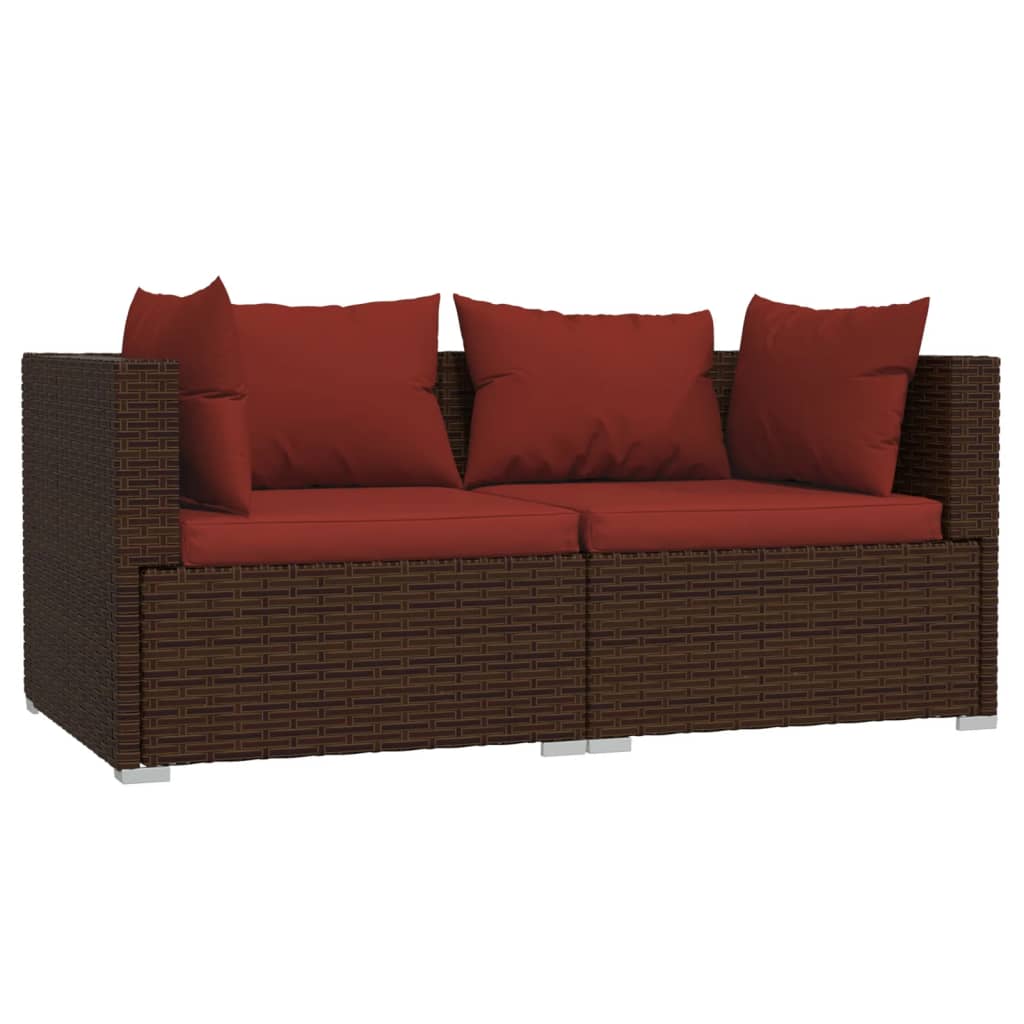 

vidaXL 2-Seater Sofa with Cushions Brown Poly Rattan