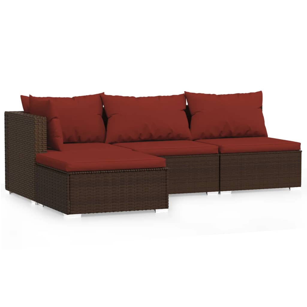 

vidaXL 4 Piece Patio Lounge Set with Cushions Brown Poly Rattan