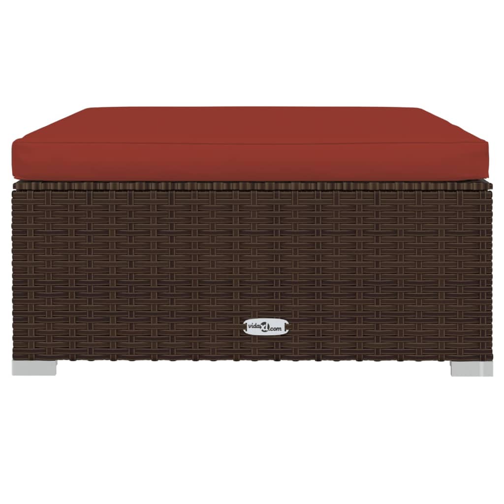 

vidaXL Tuinvoetenbank met kussen 70x70x30 cm poly rattan bruin