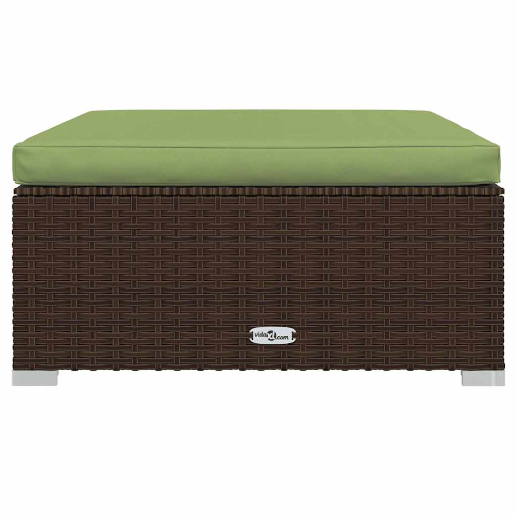 vidaXL Tuinvoetenbank met kussen 70x70x30 cm poly rattan bruin afbeelding