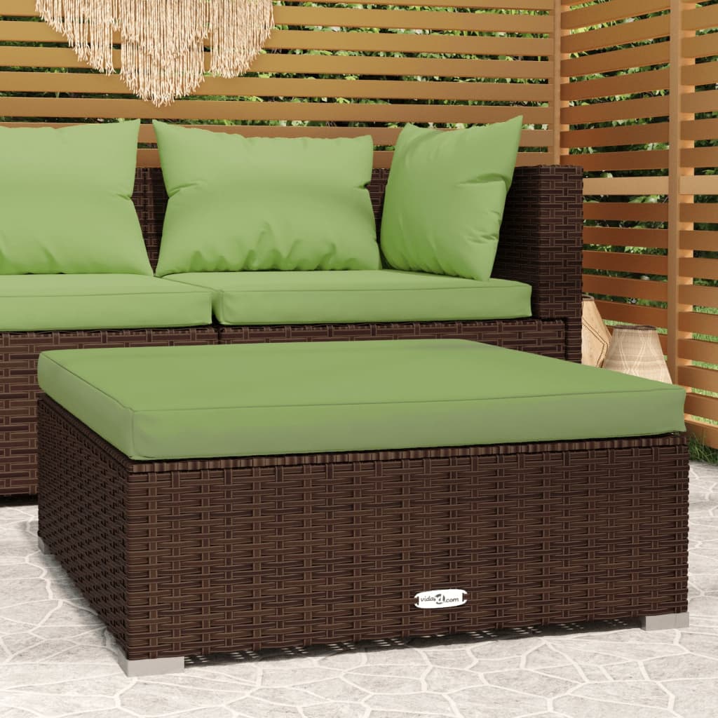 vidaXL Gartenhocker mit Kissen Braun 70x70x30 cm Poly Rattan