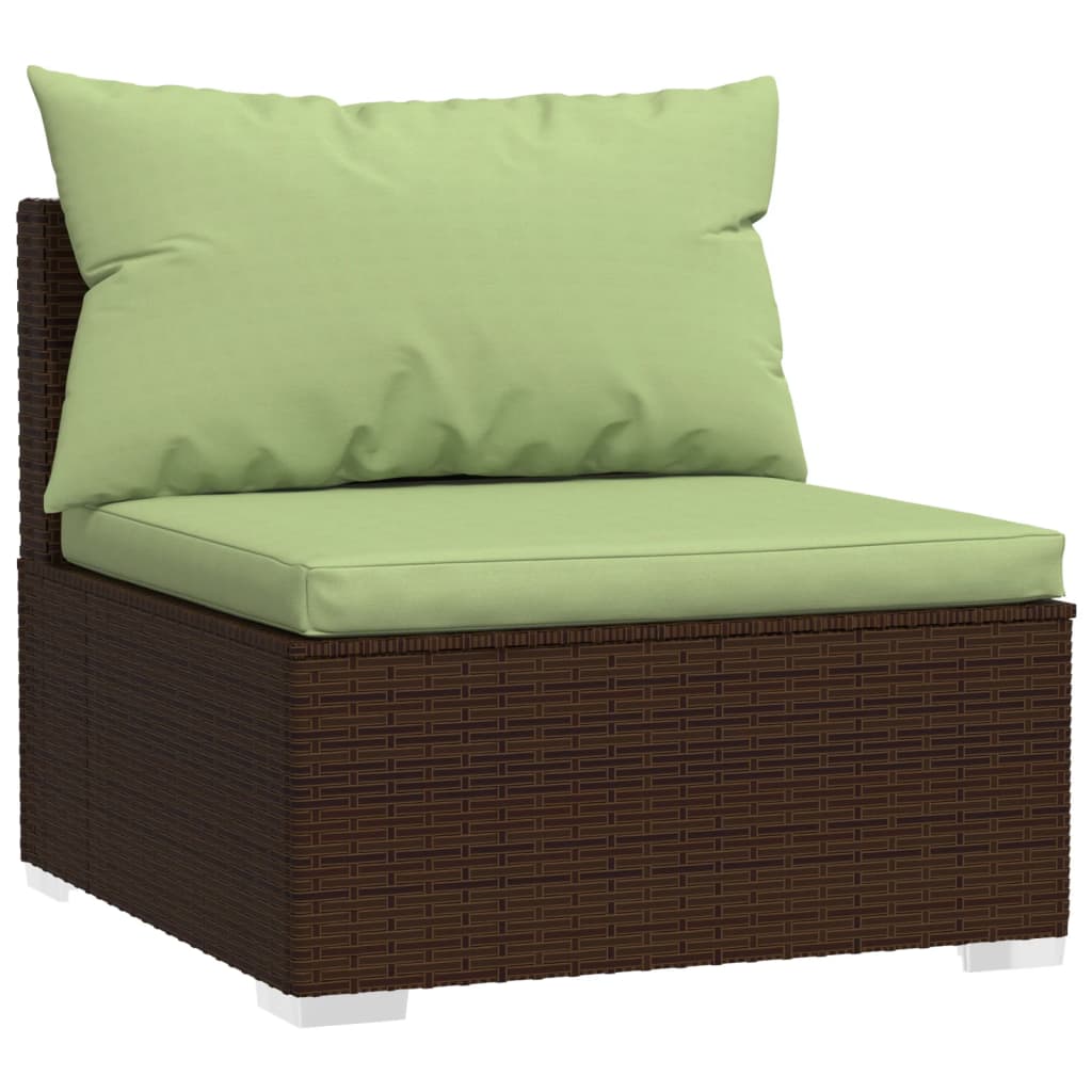 

vidaXL Patio Middle Sofa with Cushions Brown Poly Rattan