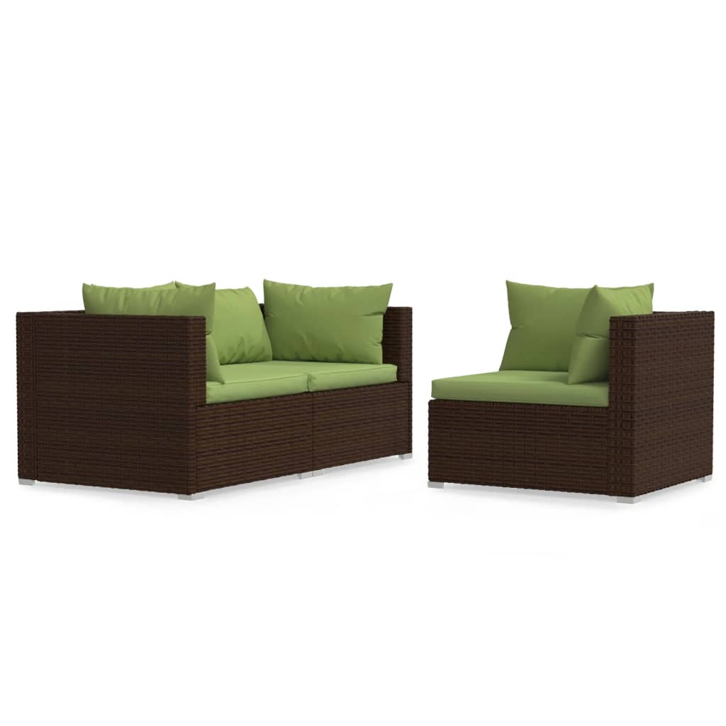 

vidaXL 3 Piece Patio Lounge Set with Cushions Brown Poly Rattan