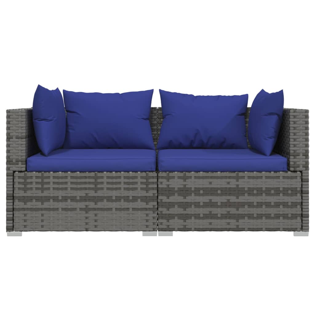 vidaXL Tuinbank 2-zits met kussens poly rattan grijs afbeelding