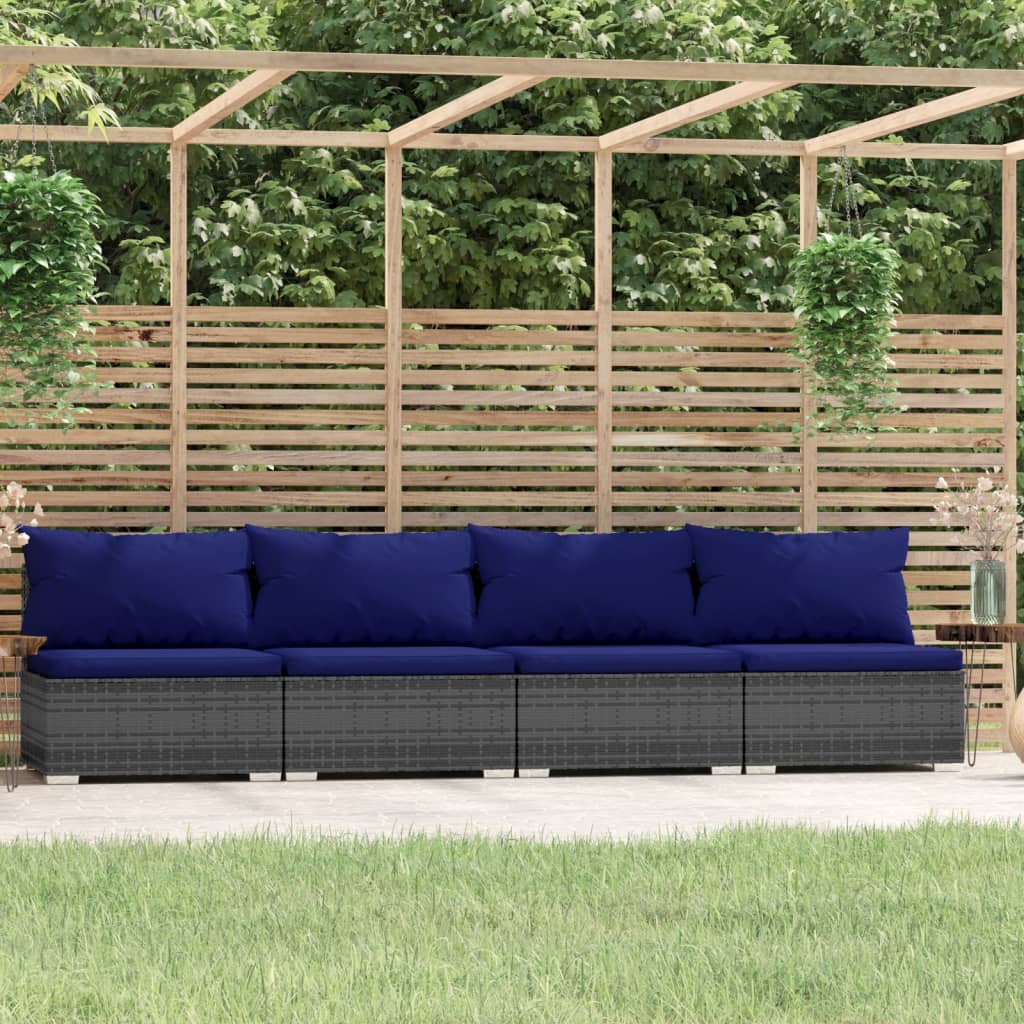 vidaXL 4-personers sofa med hynder polyrattan grå