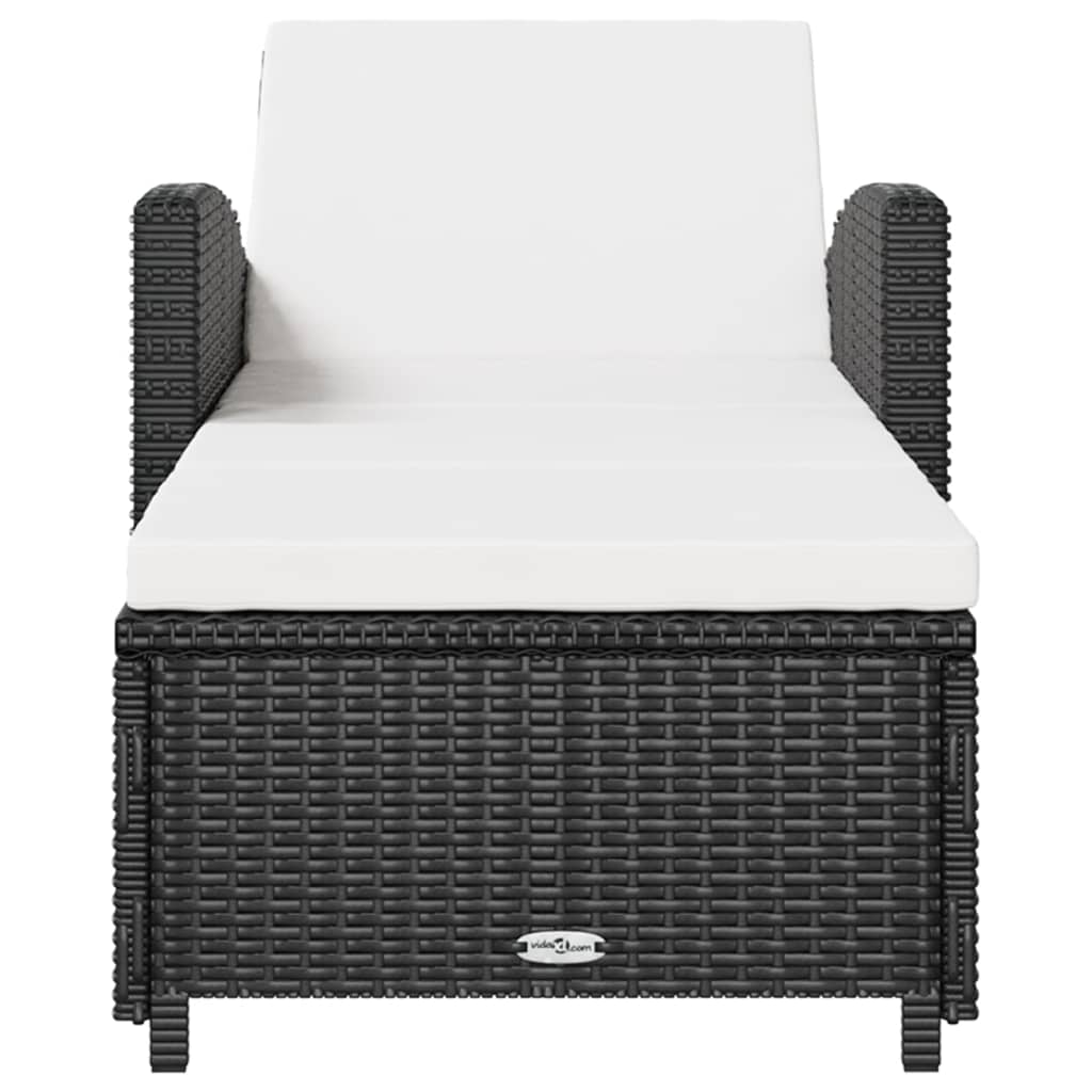 vidaXL Ligbed met crèmewit kussen poly rattan zwart afbeelding