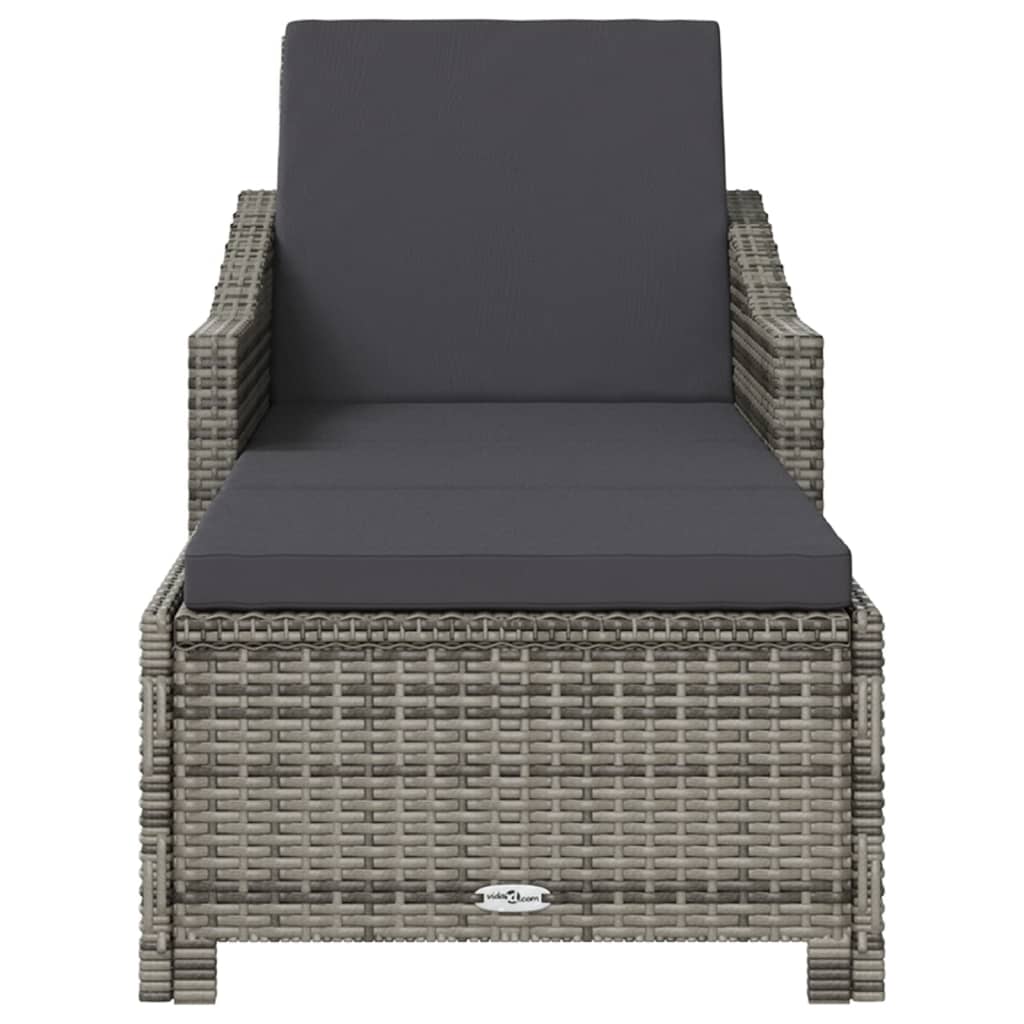 vidaXL Ligbed met donkergrijs kussen poly rattan grijs afbeelding