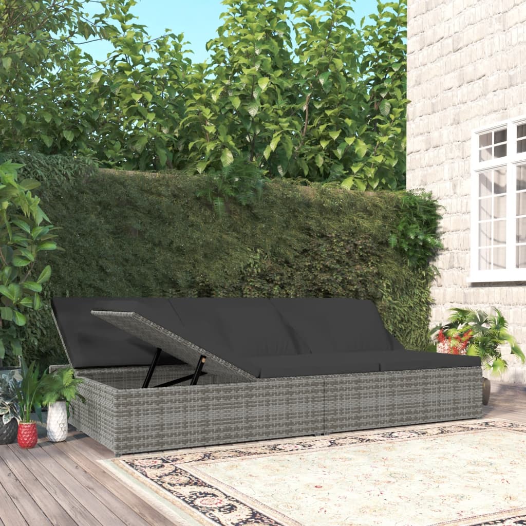 Sonnenliege und Gartensofa mit Kissen Poly Rattan Dunkelgrau kaufen