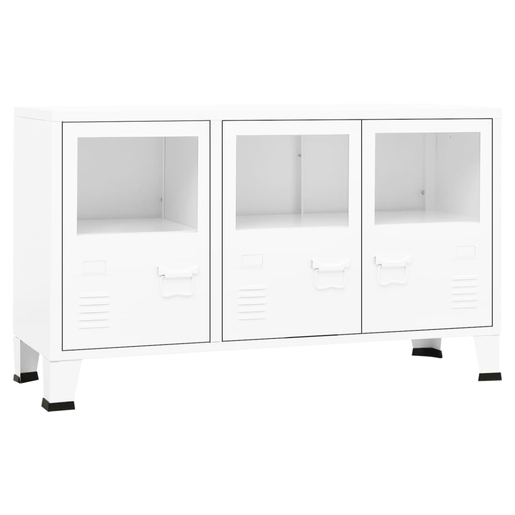 

vidaXL Industrial Sideboard White 41.3"x13.8"x24.4" Metal and Glass