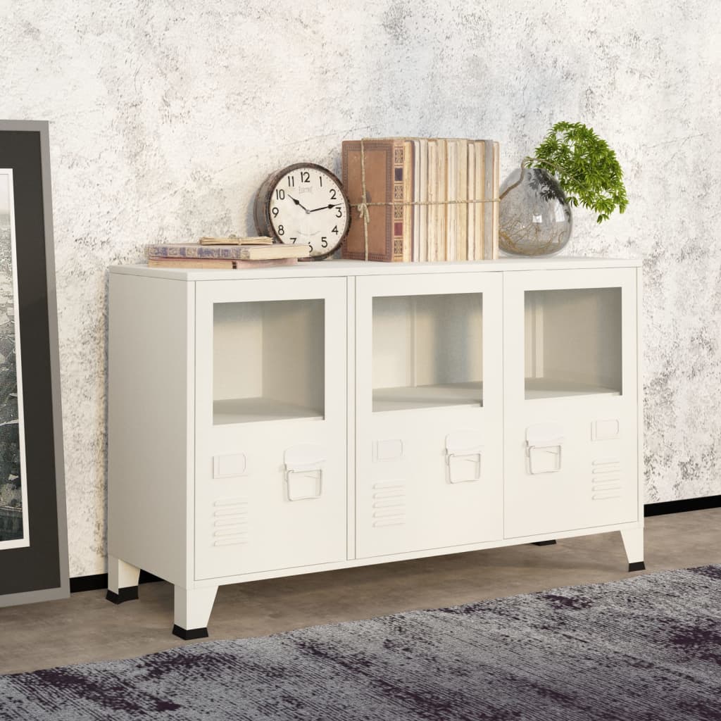 vidaXL Industrial Sideboard Weiß 105x35x62 cm Metall und Glas