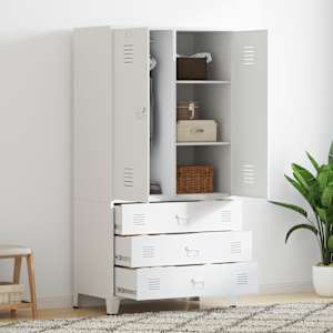 Garderobna omara bela 90x50x180 cm kovina