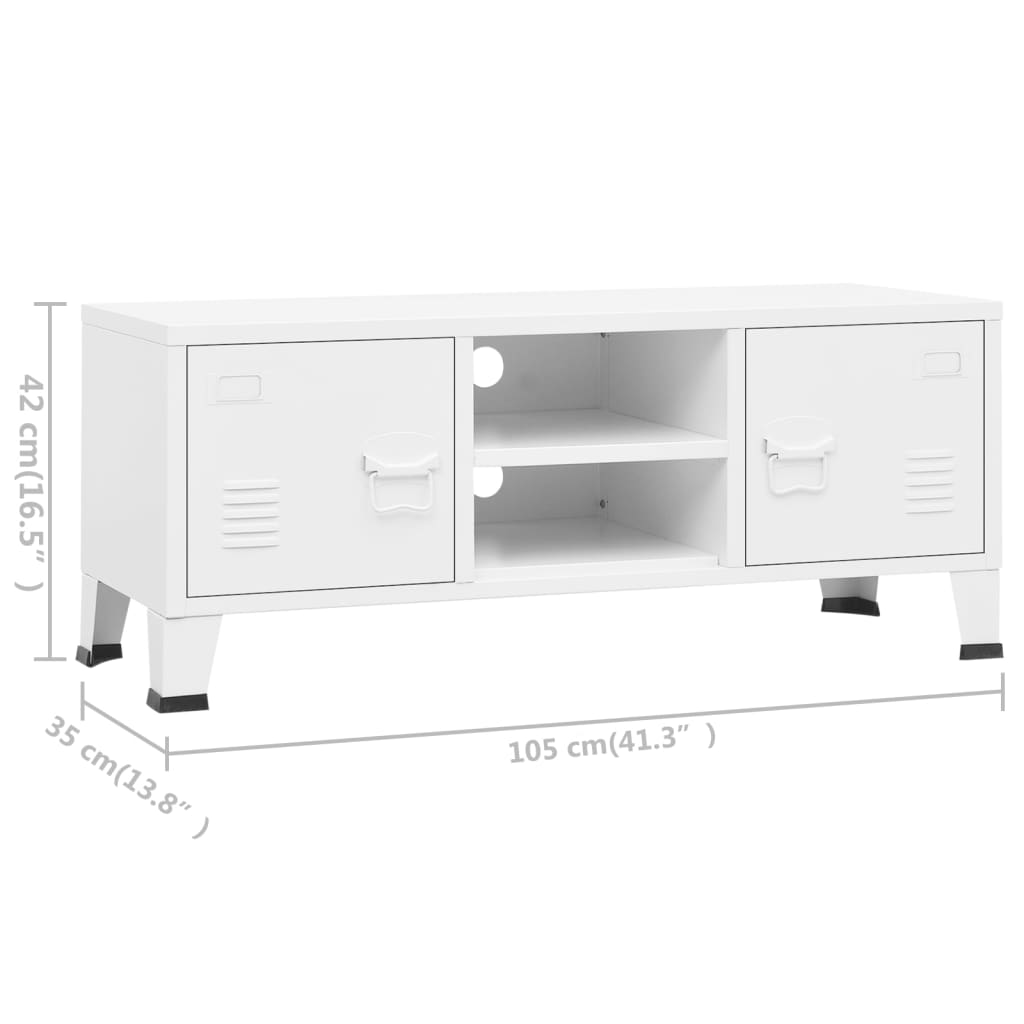 fehér fém ipari stílusú TV-szekrény 105 x 35 x 42 cm
