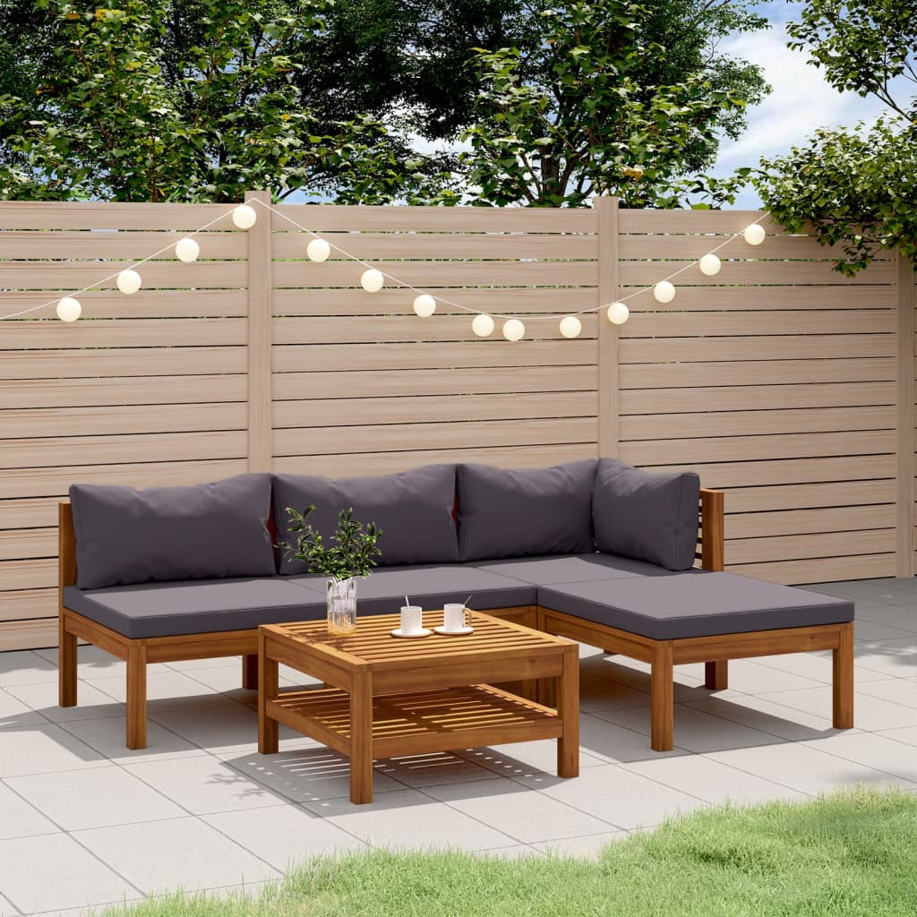 vida XL 5-tlg. Garten-Lounge-Set mit Auflage Massivholz Akazie