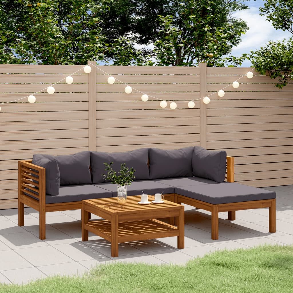 vida XL 5-tlg. Garten-Lounge-Set mit Auflage Massivholz Akazie