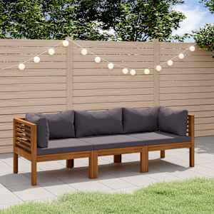 Vrtni kavč trosed z blazinami trden akacijev les