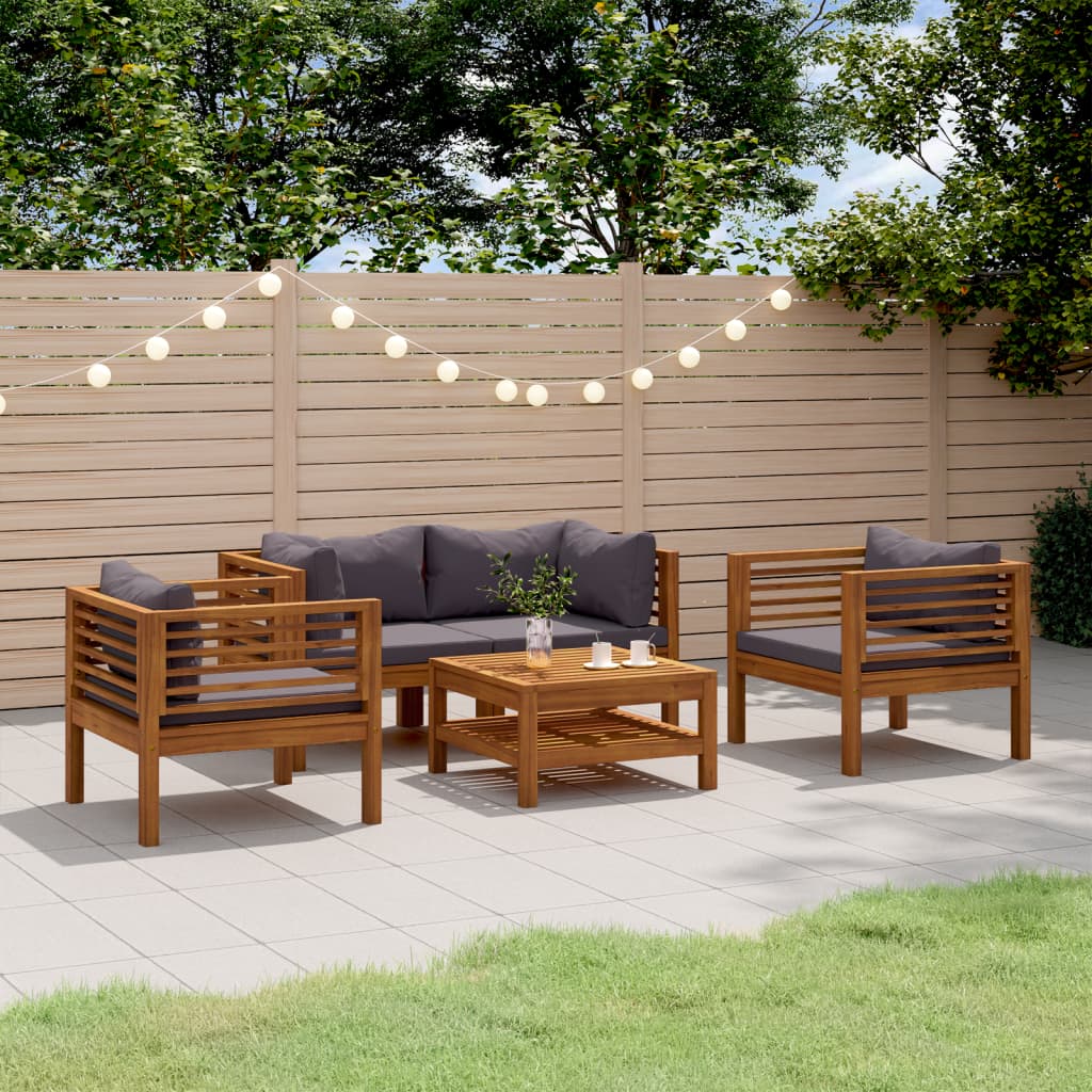 vida XL 5-tlg. Garten-Lounge-Set mit Auflage Massivholz Akazie