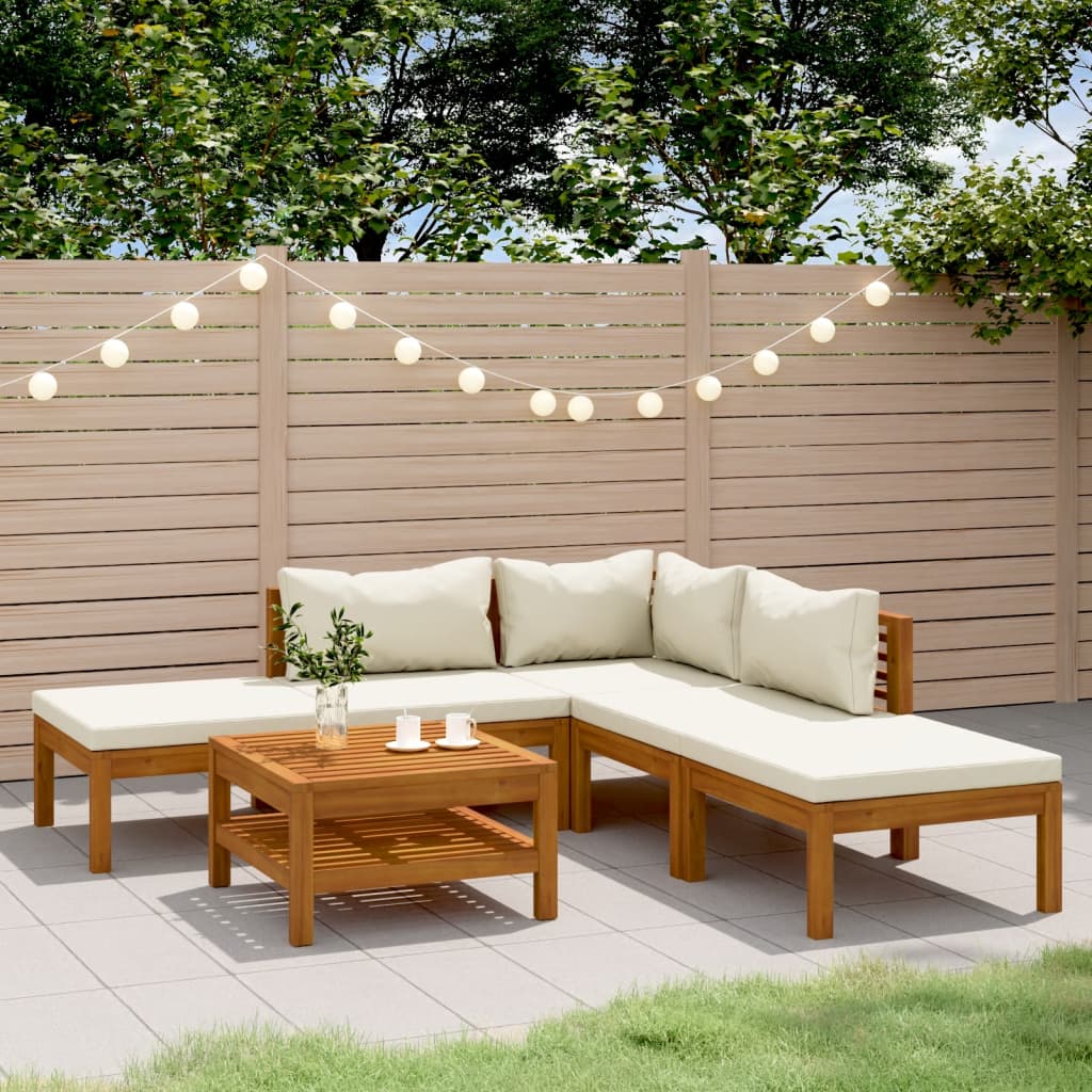 vida XL 6-tlg. Garten-Lounge-Set mit Creme Kissen Massivholz Akazie