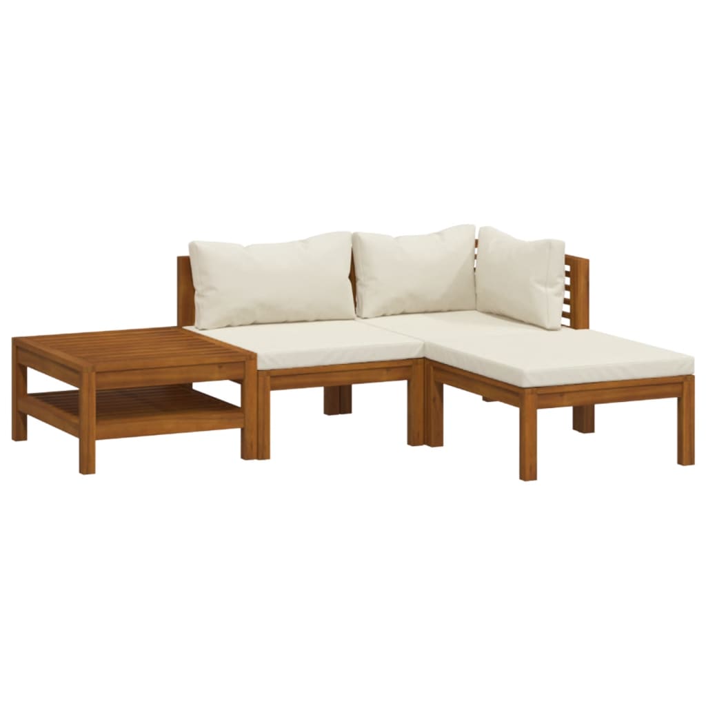 Image of vidaXL 4 Piece Garden Lounge Set with Cream Cushion Solid Acacia Wood