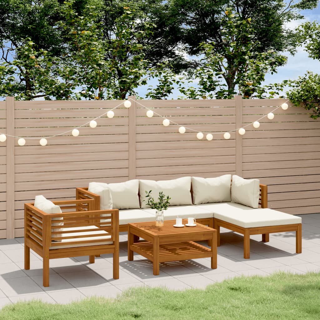 vidaXL 6-tlg. Garten-Lounge-Set mit Creme Kissen Massivholz Akazie