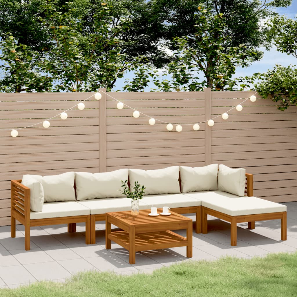 vidaXL 6-tlg. Garten-Lounge-Set mit Creme Kissen Massivholz Akazie