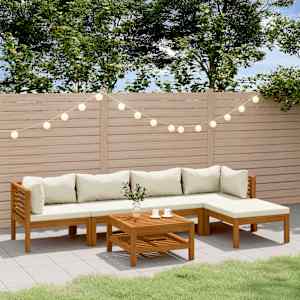 Vrtna sedežna garnitura 6-delna s krem blazinami akacijev les