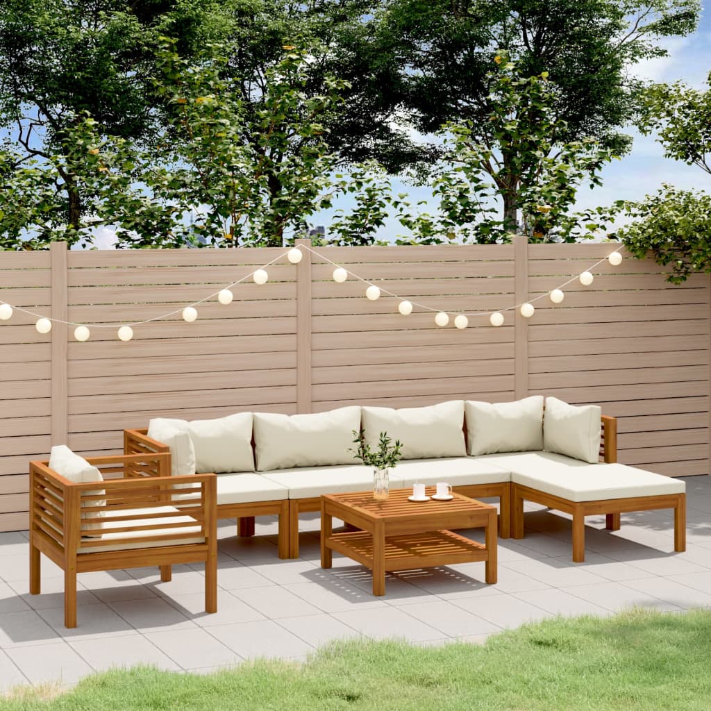 vidaXL 7-tlg. Garten-Lounge-Set mit Creme Kissen Massivholz Akazie