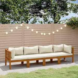 Vrtni kavč štirised s krem blazinami trden akacijev les