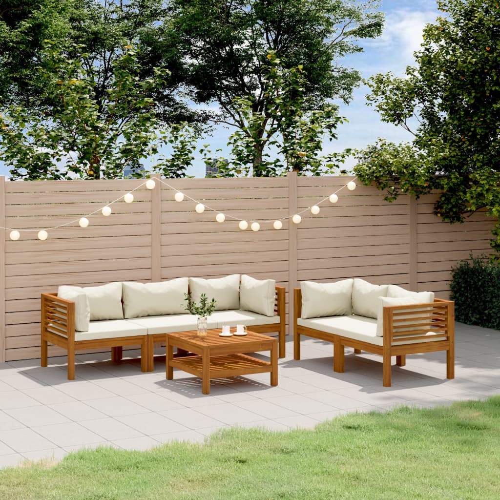 vidaXL 6-tlg. Garten-Lounge-Set mit Creme Kissen Massivholz Akazie