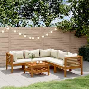Vrtna sedežna garnitura 6-delna s krem blazinami akacijev les