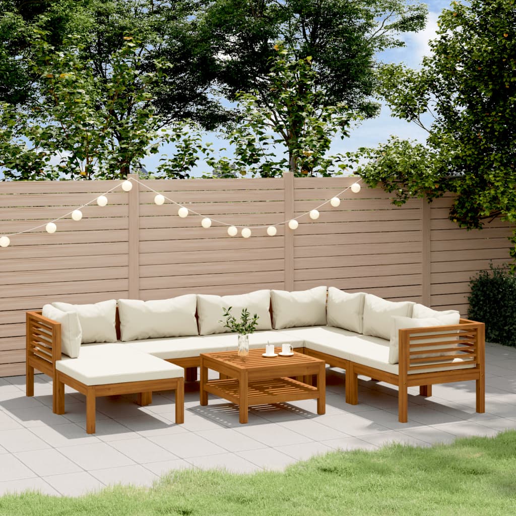 vidaXL 8-tlg. Garten-Lounge-Set mit Creme Kissen Massivholz Akazie