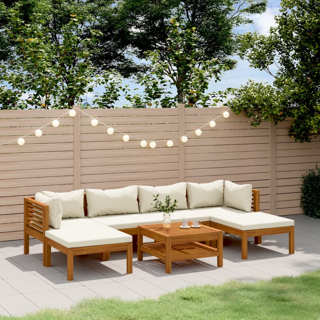 vida XL 7-tlg. Garten-Lounge-Set mit Creme Kissen Massivholz Akazie